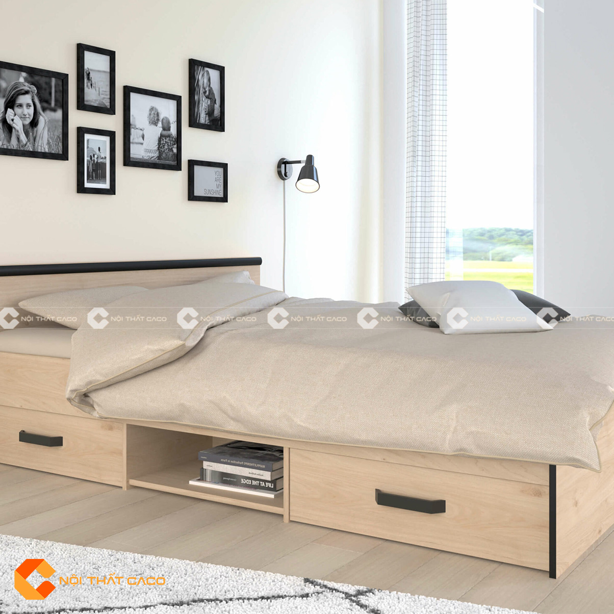 Giường ngủ gỗ MDF hiện đại tích hợp ngăn kéo
